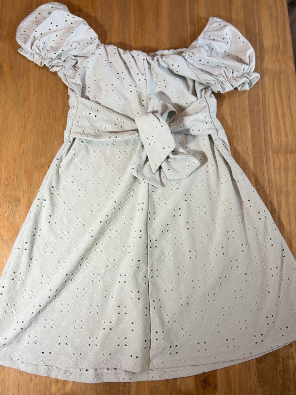 Rue21 Sage Eyelet Puff Sleeve Mini Dress with Front Cutout - Picture 3 of 4